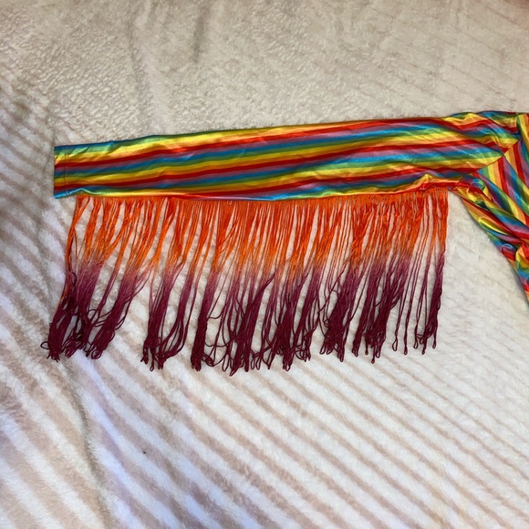 NWT Rainbow Striped Fringe Long Sleeve Wrap Top - Picture 3 of 4